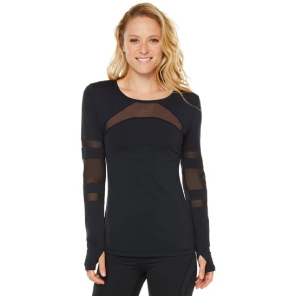 Shape Activewear Caviar Black Cage Mesh Inset Long Sleeve Pullover Shirt